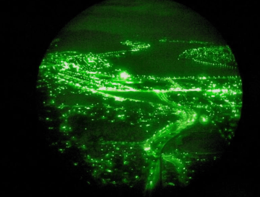 Pilot's view through night vision goggles